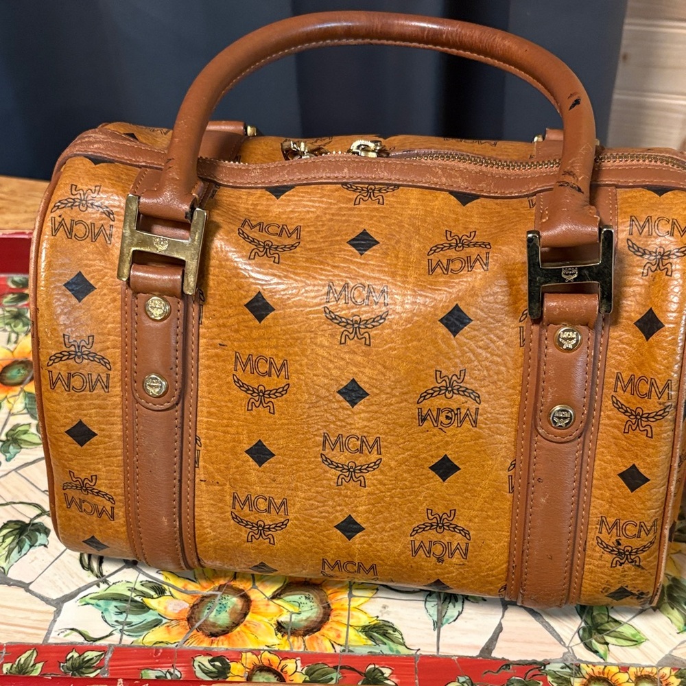 MCM Cognac Leather Satchel with Gold Accents - Picture 2 of 16